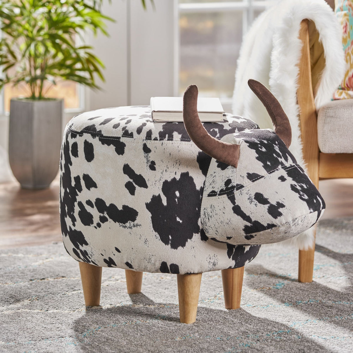 Cow-Shaped Accent Ottoman Footstool – Color options
