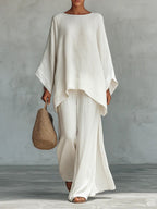 Minimalist Long-Sleeve Top & Wide-Leg Trousers Set