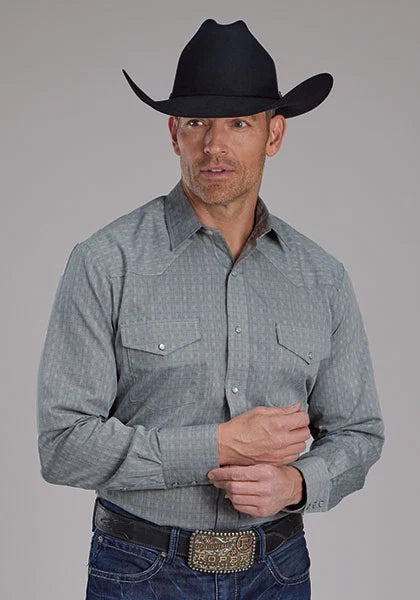 Men’s Tone-on-Tone Western Shirt – Grey