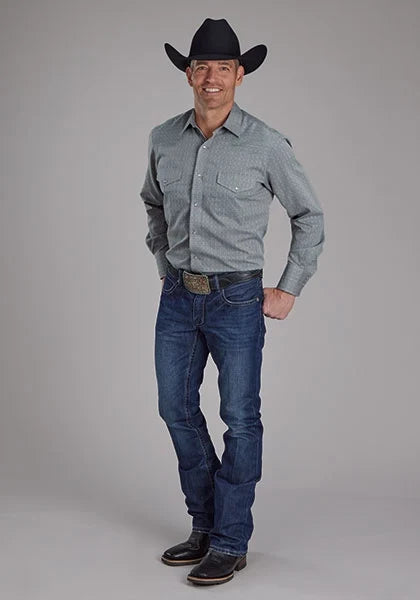 Men’s Tone-on-Tone Western Shirt – Grey