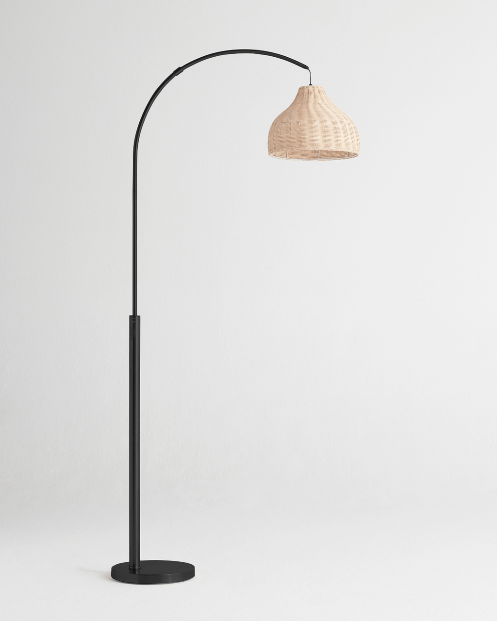 Arc Floor Lamp with Wicker Shade – Color Options