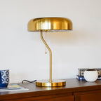 Modern Bedside Table Lamp with Pull Chain – Gold