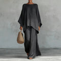 Minimalist Long-Sleeve Top & Wide-Leg Trousers Set