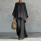 Minimalist Long-Sleeve Top & Wide-Leg Trousers Set