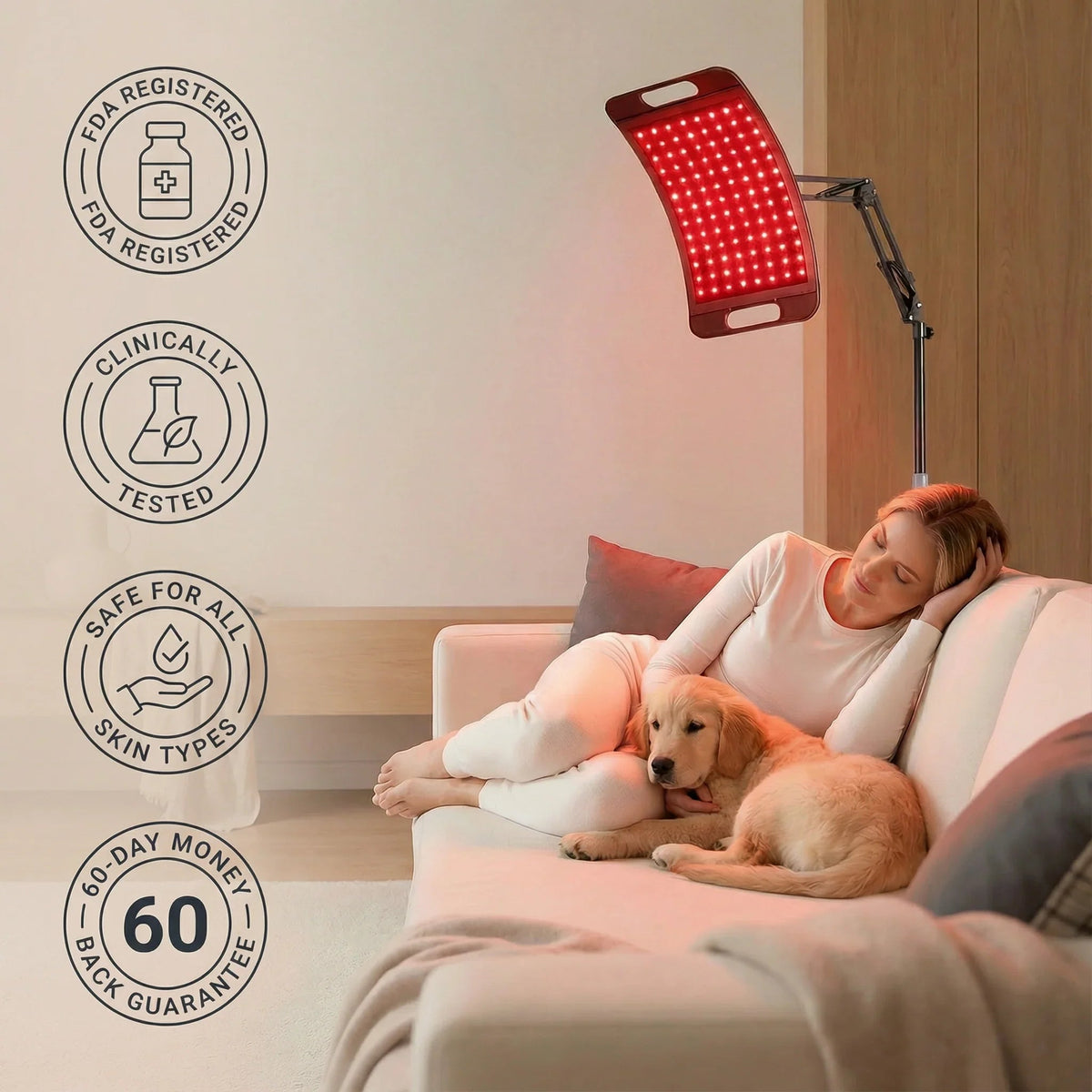 Red & Near-Infrared Light Therapy Lamp with Adjustable Stand