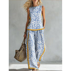 Printed Retro Sleeveless Top & Wide-Leg Pants Set | 12 Prints S–5XL