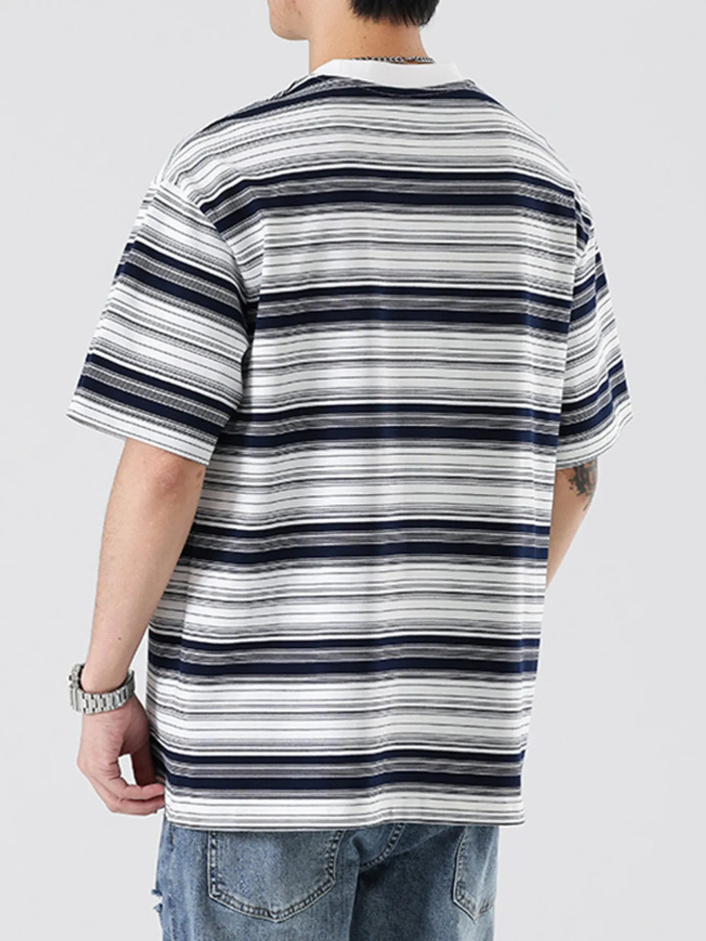 Men’s Plus Size Striped Oversized Crew Neck T-Shirt