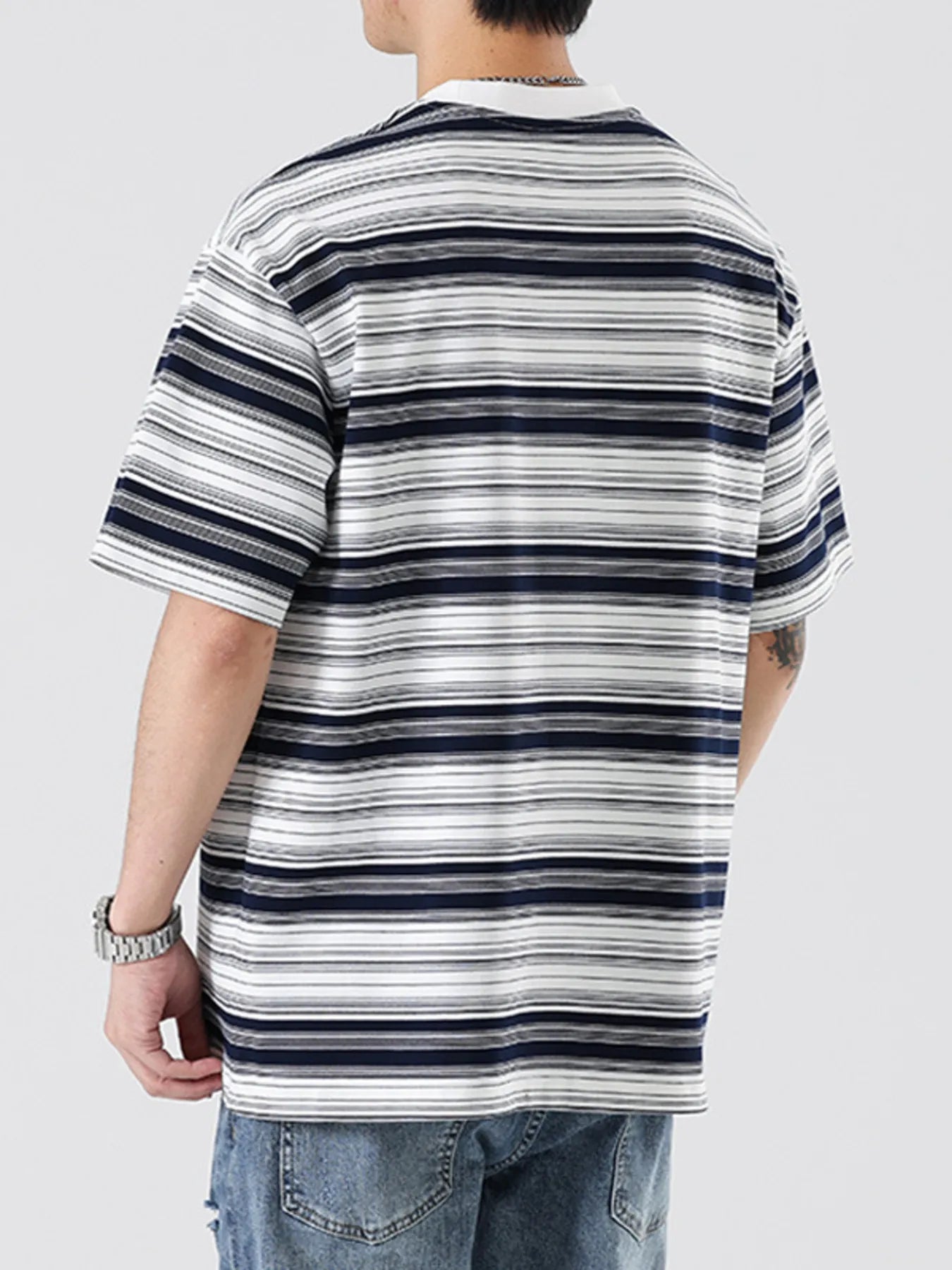 Men’s Plus Size Striped Oversized Crew Neck T-Shirt
