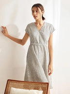 Women’s Striped Linen Elastic-Waist Dress