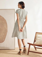 Women’s Striped Linen Elastic-Waist Dress