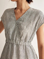 Women’s Striped Linen Elastic-Waist Dress