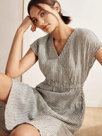 Women’s Striped Linen Elastic-Waist Dress