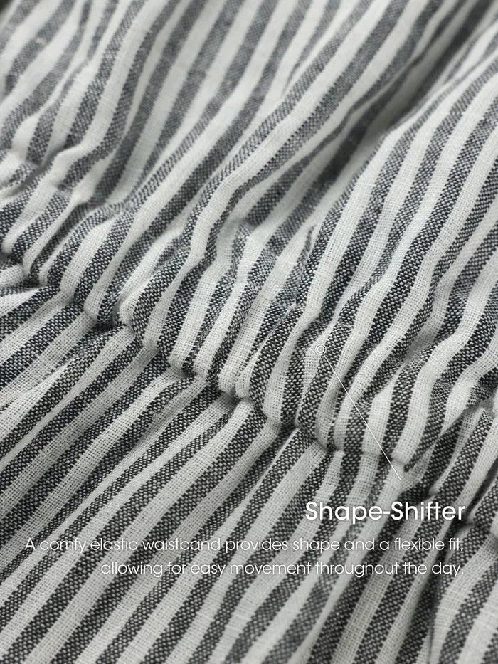 Women’s Striped Linen Elastic-Waist Dress