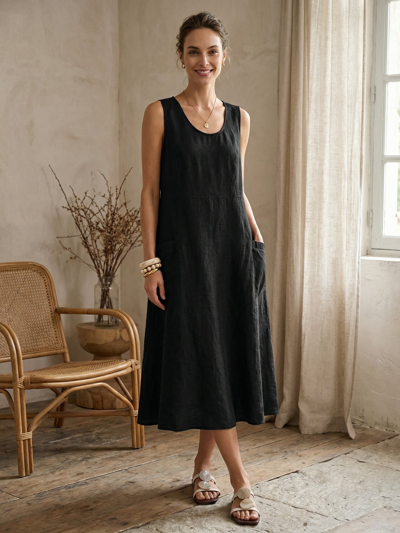 Women’s Relaxed Linen Midi Dress