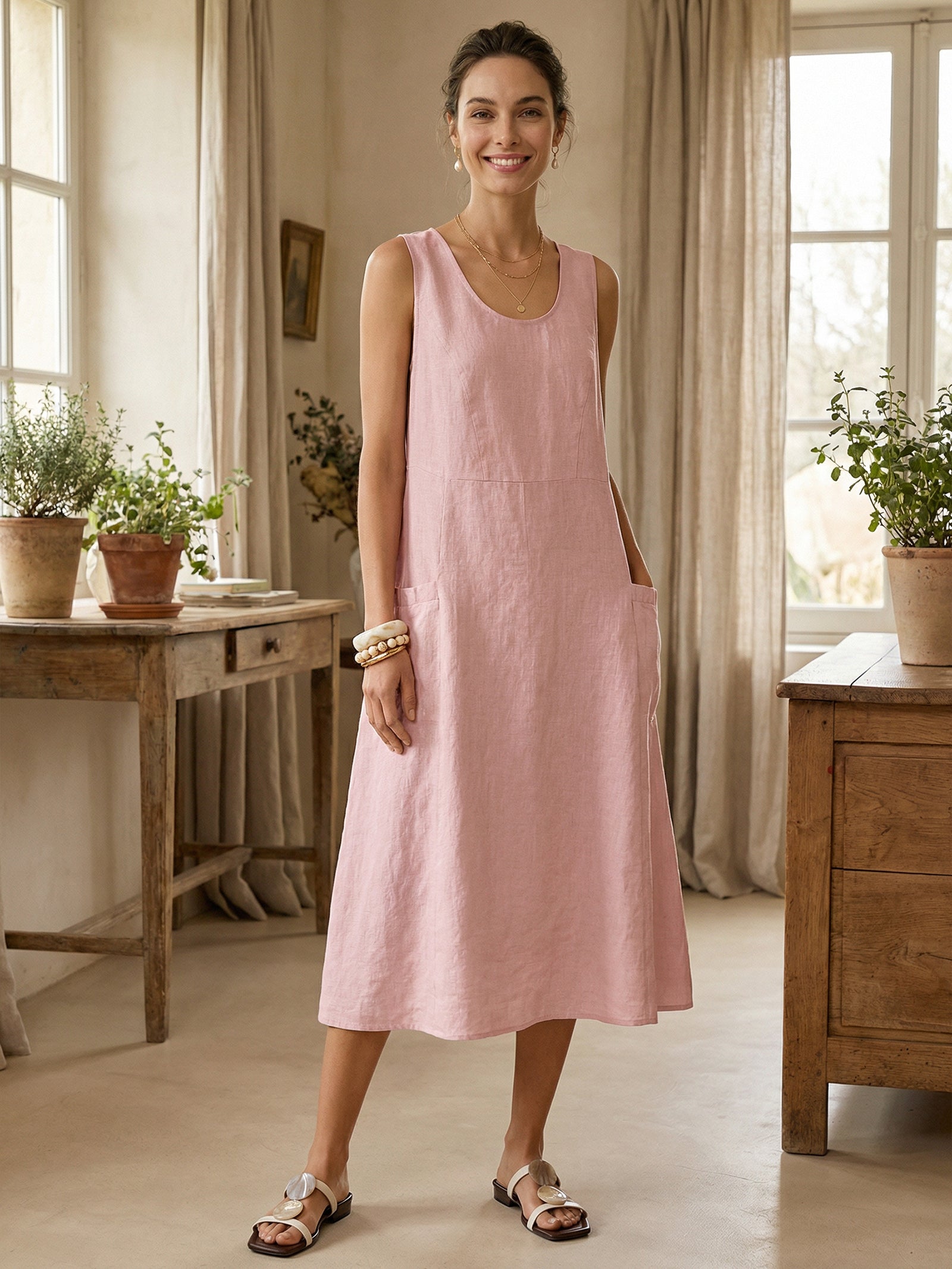 Women’s Relaxed Linen Midi Dress