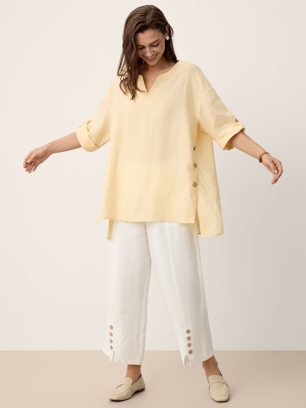 Daphnea 100% Linen Curved-Hem Oversized Top