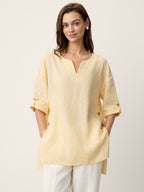 Daphnea 100% Linen Curved-Hem Oversized Top