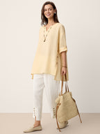 Daphnea 100% Linen Curved-Hem Oversized Top