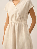 Women’s Striped Linen Elastic-Waist Dress