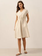 Women’s Striped Linen Elastic-Waist Dress