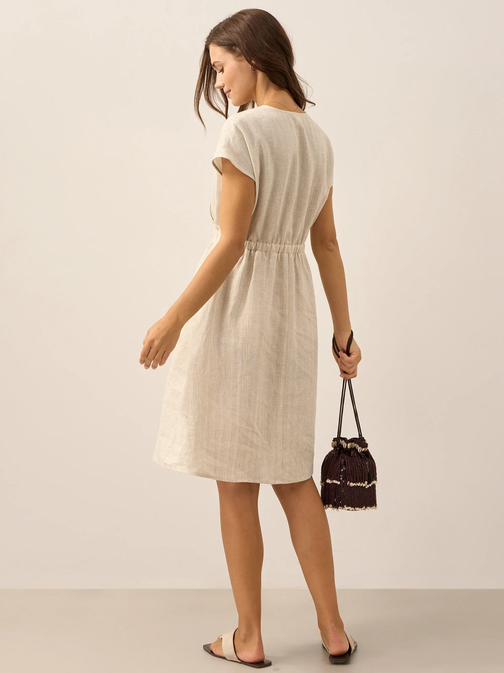 Women’s Striped Linen Elastic-Waist Dress