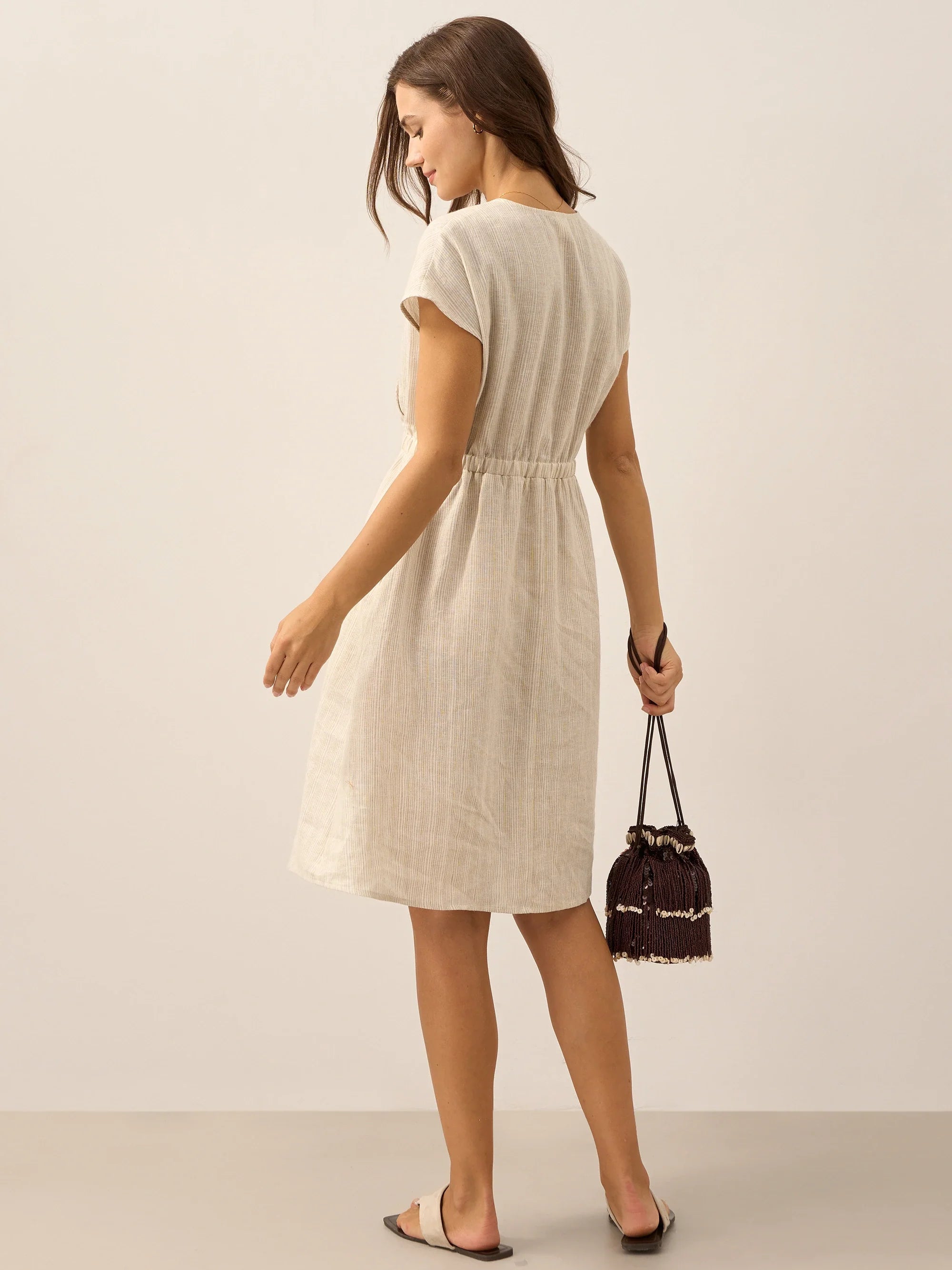 Women’s Striped Linen Elastic-Waist Dress