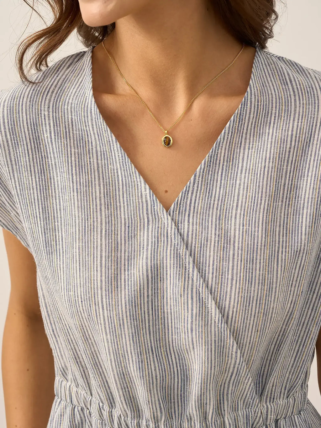 Women’s Striped Linen Elastic-Waist Dress