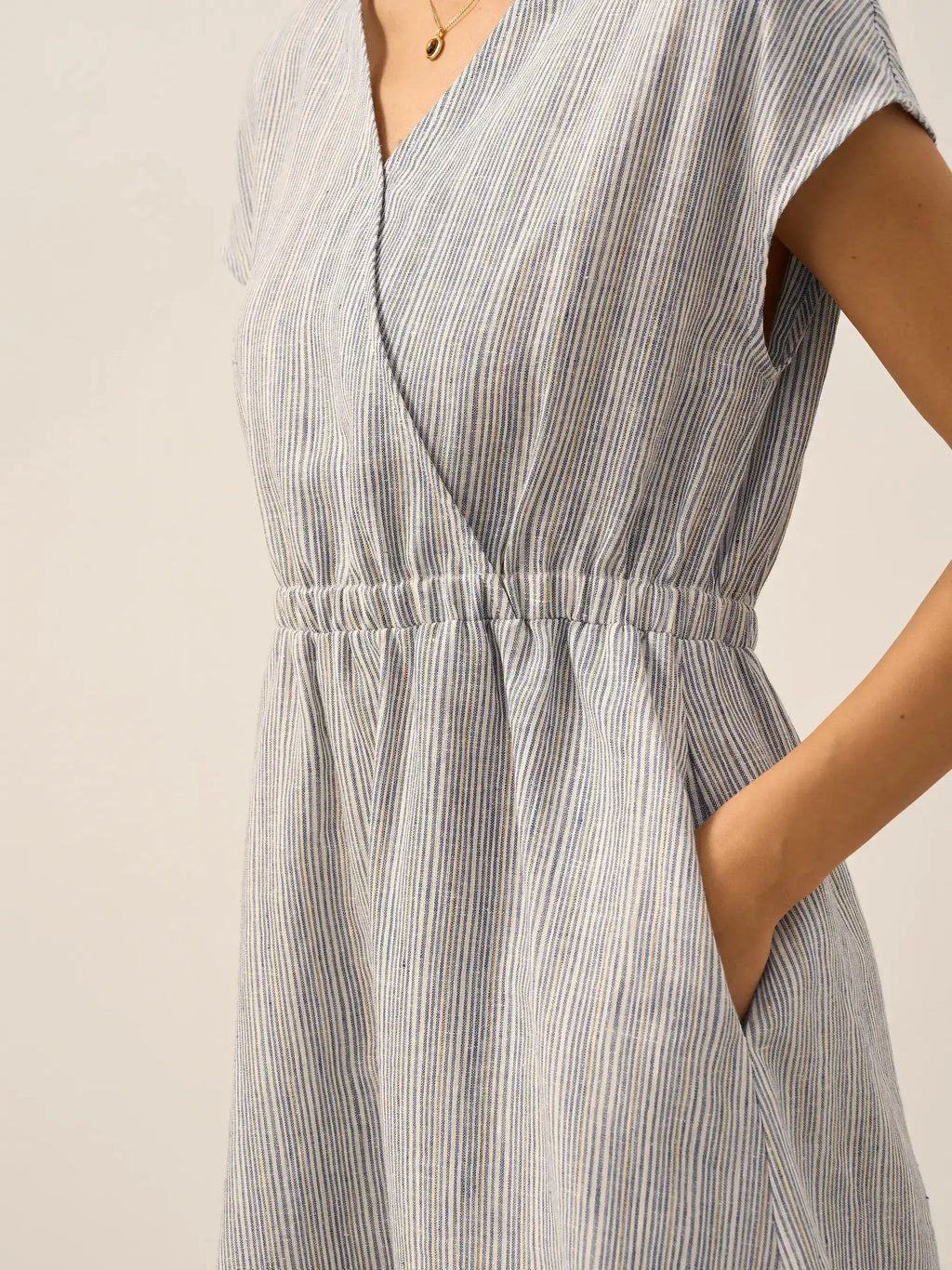 Women’s Striped Linen Elastic-Waist Dress