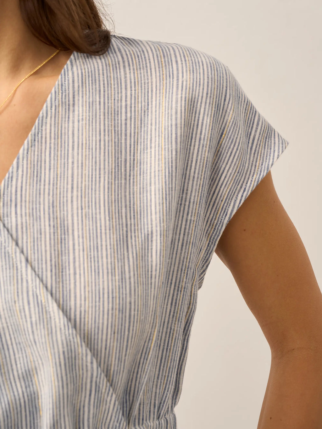 Women’s Striped Linen Elastic-Waist Dress