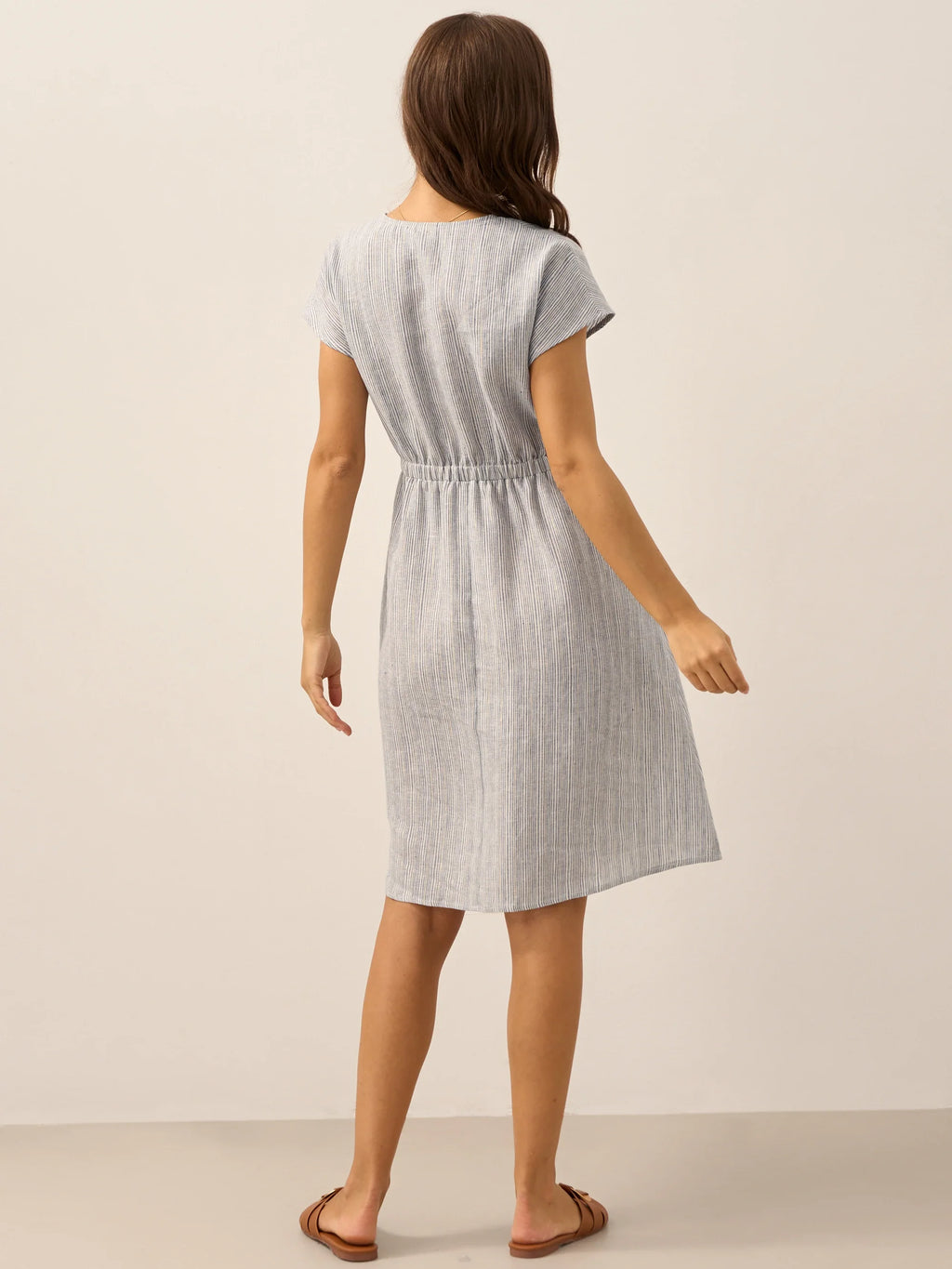Women’s Striped Linen Elastic-Waist Dress