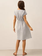 Women’s Striped Linen Elastic-Waist Dress