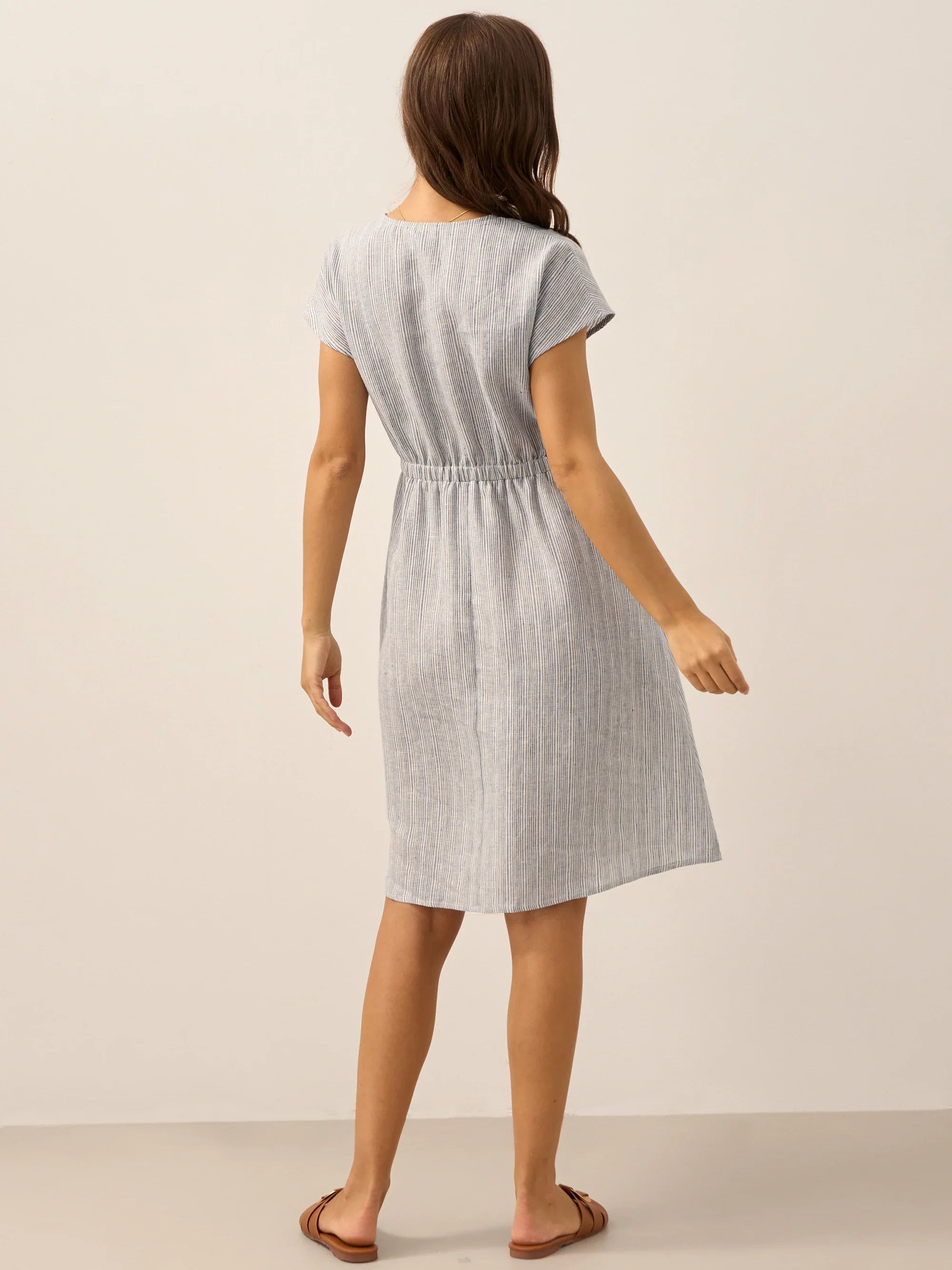 Women’s Striped Linen Elastic-Waist Dress