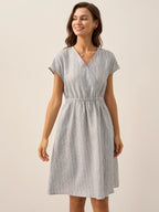 Women’s Striped Linen Elastic-Waist Dress
