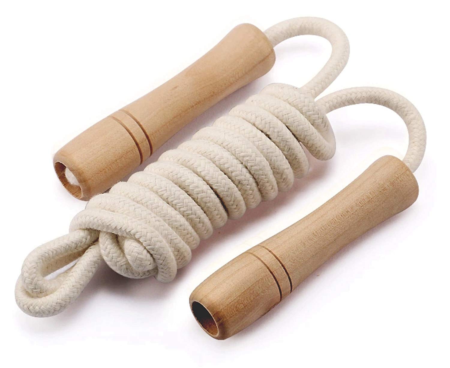 Kids Adjustable Cotton Jump Rope – Wooden Handle (Homello, White)