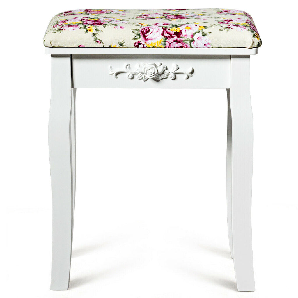 Vanity Stool – Floral Upholstered, Color Options
