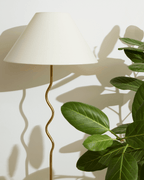 Curved Stem Floor Lamp with Fabric Shade – Color Options