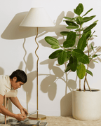 Curved Stem Floor Lamp with Fabric Shade – Color Options