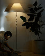 Curved Stem Floor Lamp with Fabric Shade – Color Options