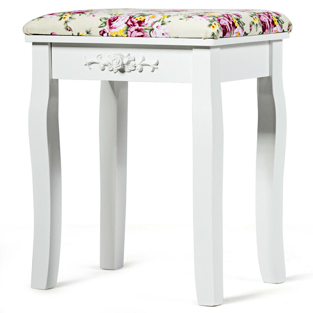 Vanity Stool – Floral Upholstered, Color Options