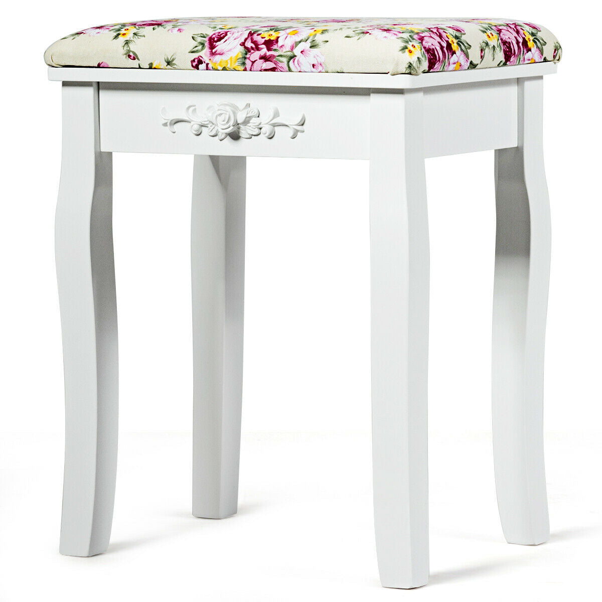 Vanity Stool – Floral Upholstered, Color Options