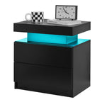 Modern LED Nightstand with 2 Drawers – Black