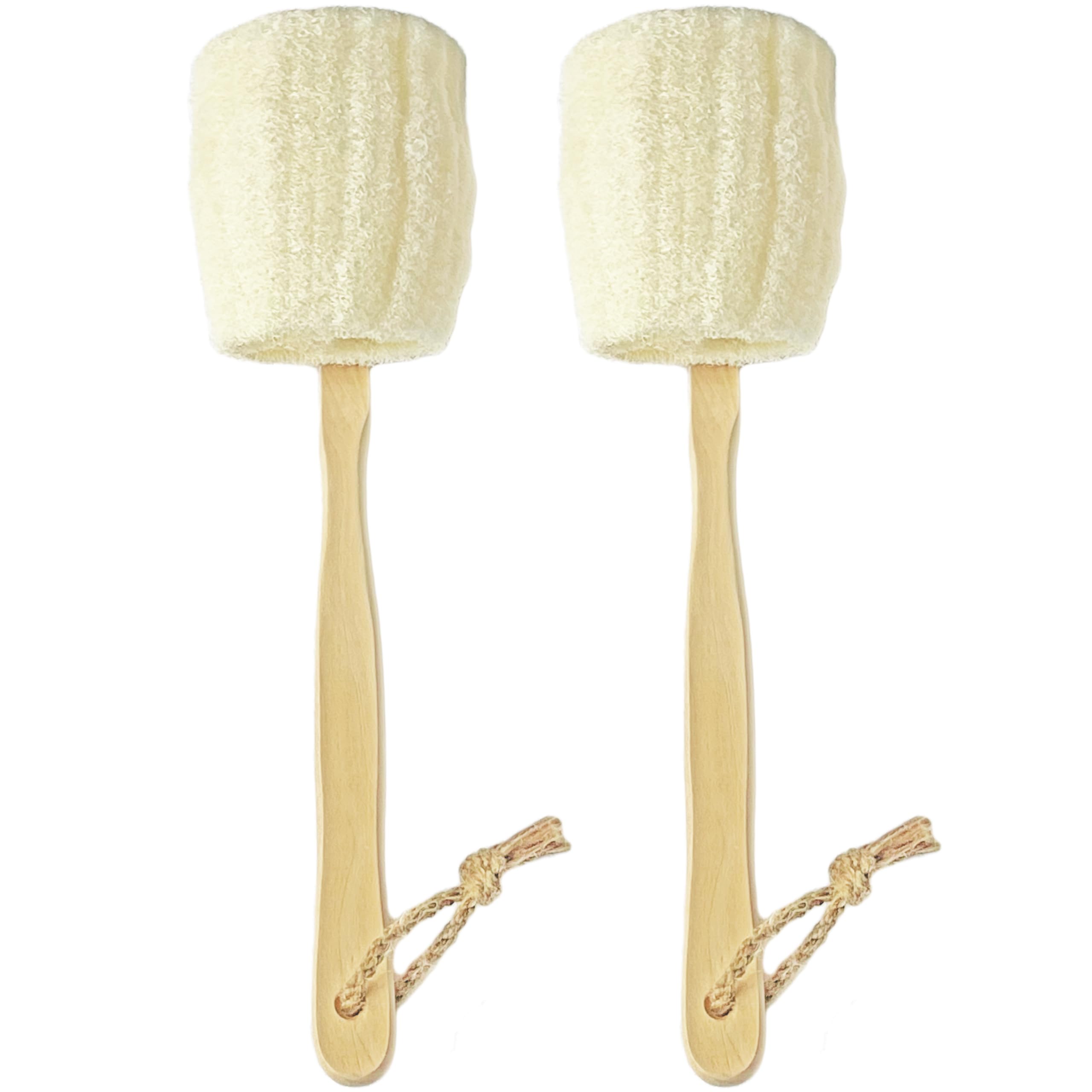 Natural Loofah Back Bath Brush – 2 Pack (Wood Handle)