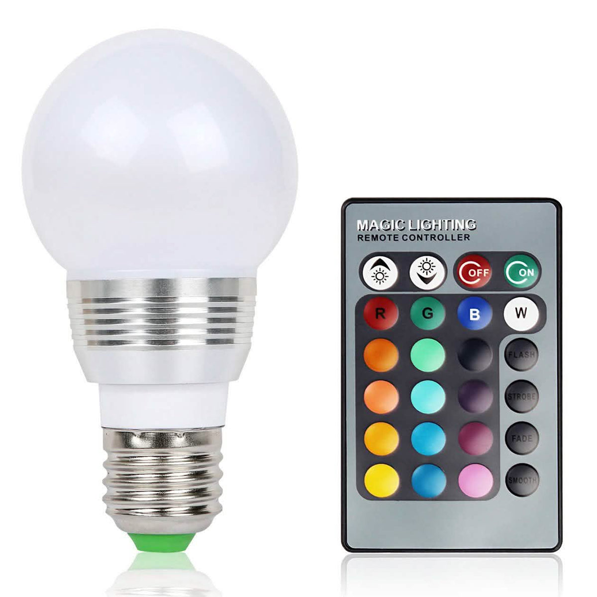16-Color RGB LED Bulb with Remote – E27, 3W