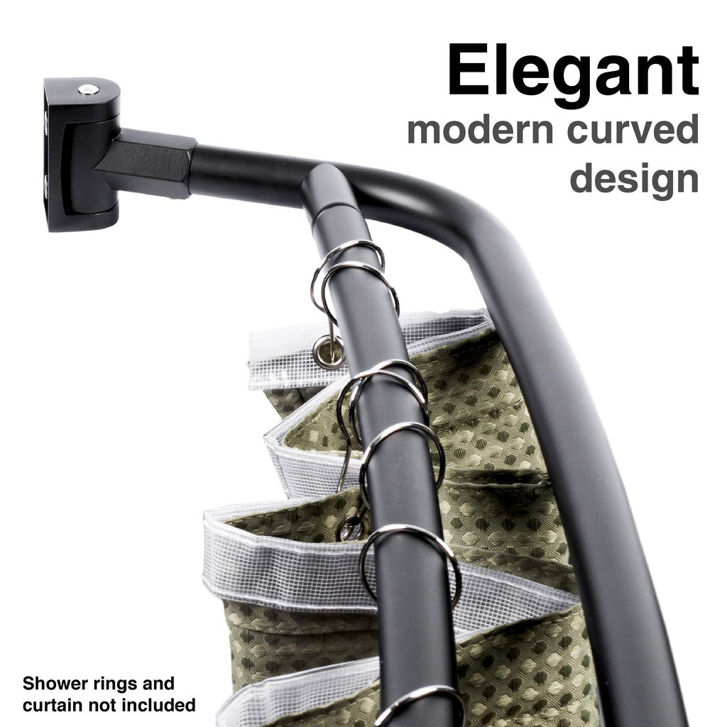 Double Curved Shower Rod – Adjustable 44" to 70", Matte Black