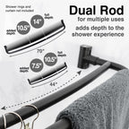 Double Curved Shower Rod – Adjustable 44" to 70", Matte Black