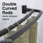 Double Curved Shower Rod – Adjustable 44" to 70", Matte Black