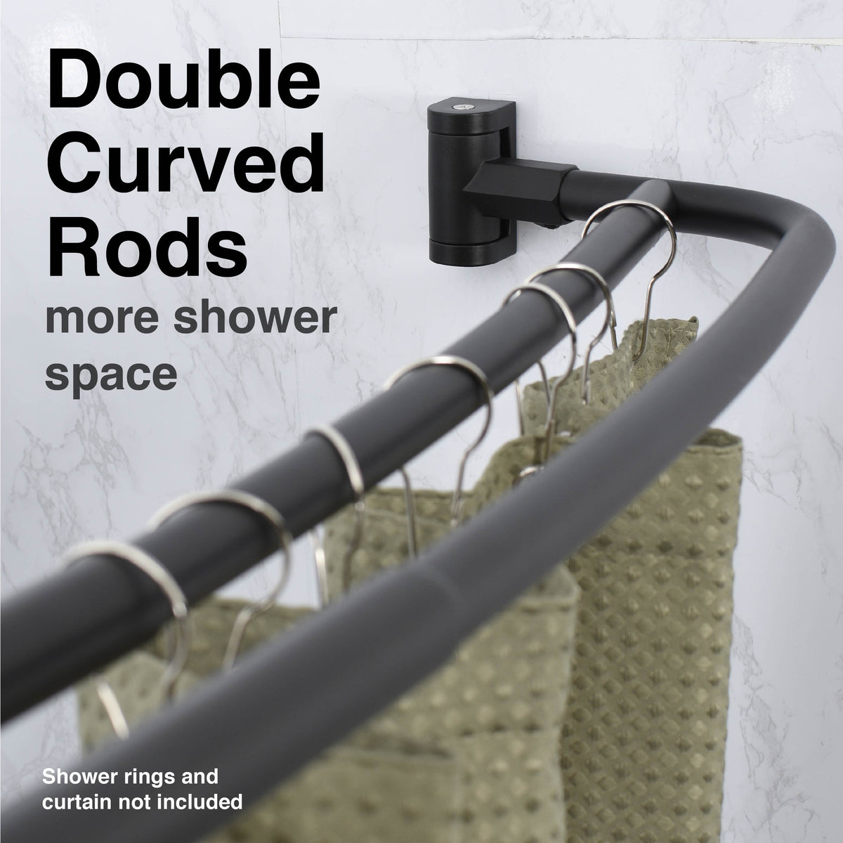 Double Curved Shower Rod – Adjustable 44" to 70", Matte Black