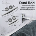 Double Curved Shower Rod – Adjustable 44" to 70", Chrome