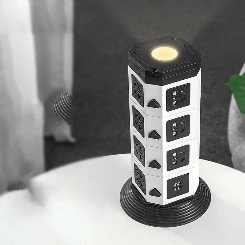 3D Vertical Socket Panel – Multi-Function Power Strip with USB