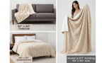 DaDalogy Bedding Champagne Ivory Faux Fur Throw Blanket - Dreamy Gold Geometric Embossed Sherpa Backside - Super Soft Warm Cozy Plush Fluffy
